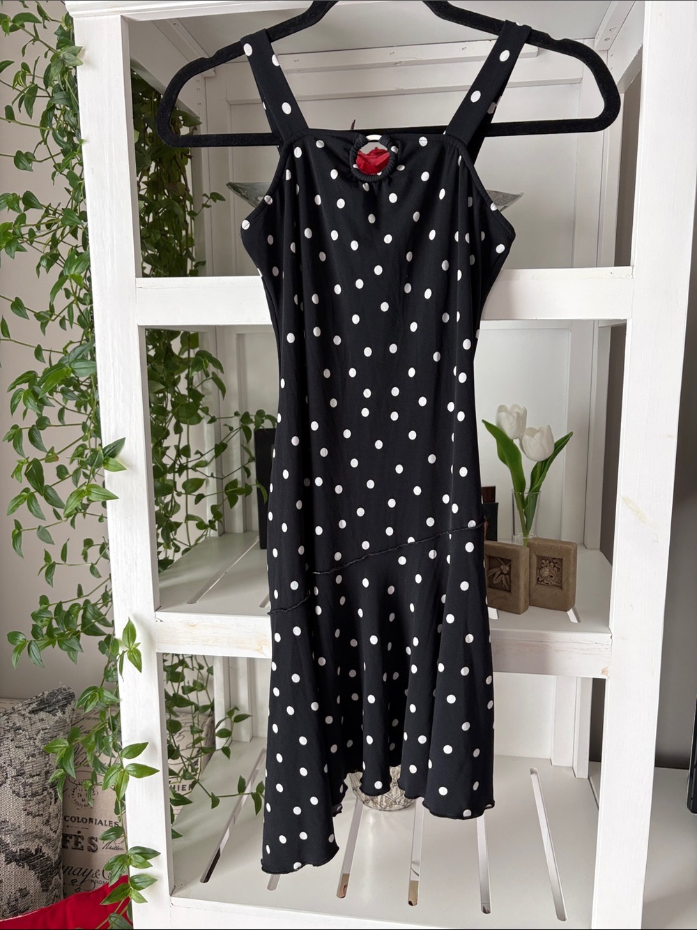 Summer Black and White Polka Dot Midi Dress